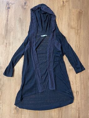Maurices Black Crochet-Trim Hooded Open Cardigan